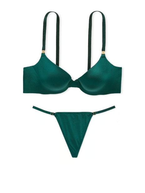 Гладкий комплект білизни Victoria's Secret погруддя Push-up і трусики стрінги 1159838225 (Зелений 34A/S)