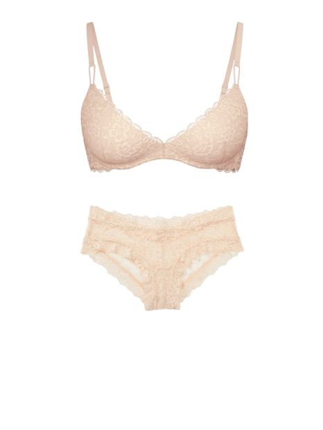 Кружевной комплект белья Victoria's Secret бюстгальтер Push-up и трусики чики 1159838255 (Бежевый 34C/S)