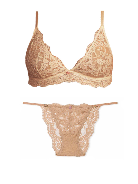 Кружевной комплект белья Victoria's Secret бралетт триангл и трусики бикини 1159838830 (Бежевый L)