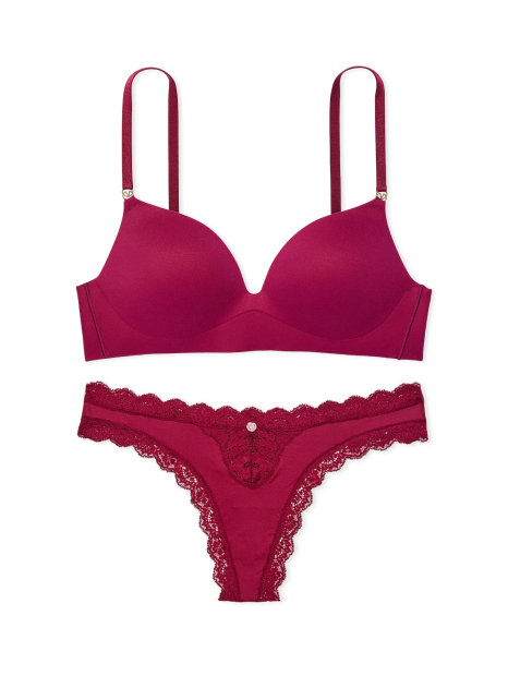 Комплект белья Victoria's Secret бюст Push-Up и трусики тонг 1159838392 (Бордовый 34A/S)