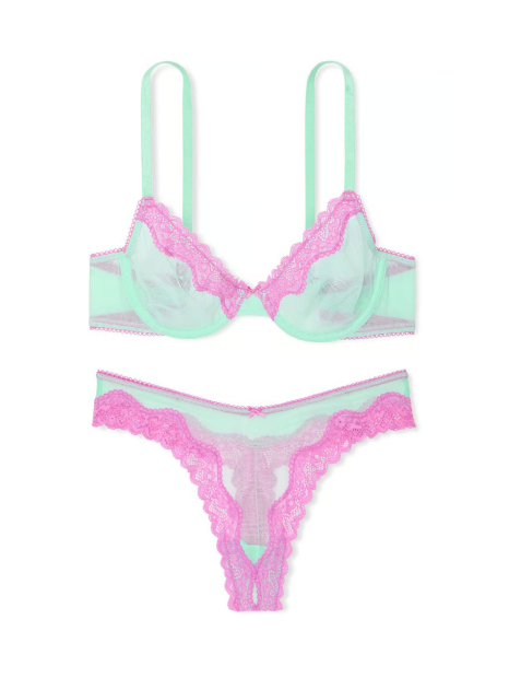 Комплект білизни Victoria's Secret бюст та трусики тонг 1159838455 (Бірюзовий 32B/XS)