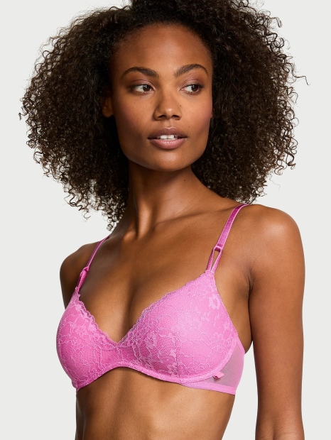Кружевной комплект белья Victoria's Secret бюстгальтер Push-up и трусики стринги со стразами 1159838640 (Розовый 38B/L)