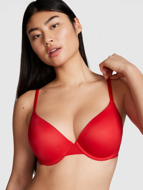 Женский комплект белья Victoria's Secret Pink лиф Push-Up и трусики бразильяны 1159838752 (Красный 38B/L)