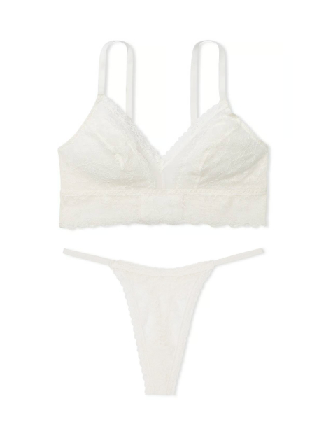 Кружевной комплект белья Victoria's Secret бралетт и трусики тонг 1159838870 (Молочный L)