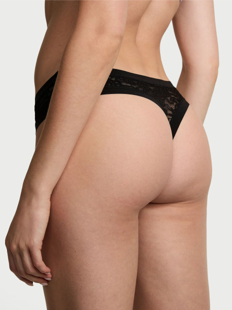 Роскошный кружевной комплект Victoria's Secret бралетт и трусики тонг 1159838874 (Черный XS)