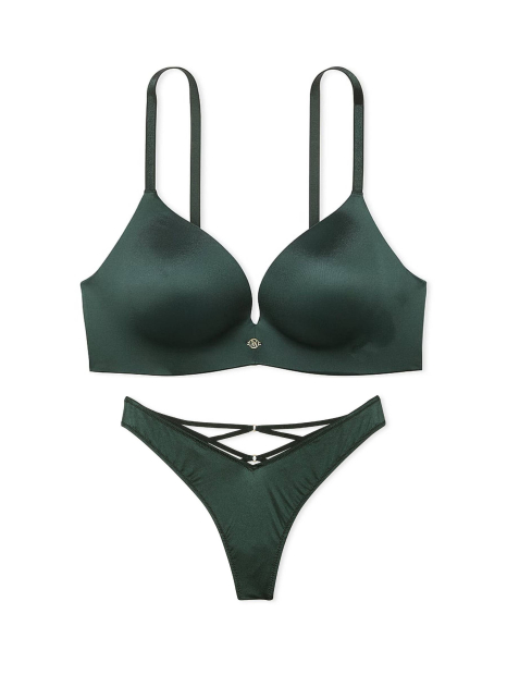 Комплект Victoria's Secret бюст Push-Up и трусики тонг 1159838975 (Зеленый 40D/XXL)