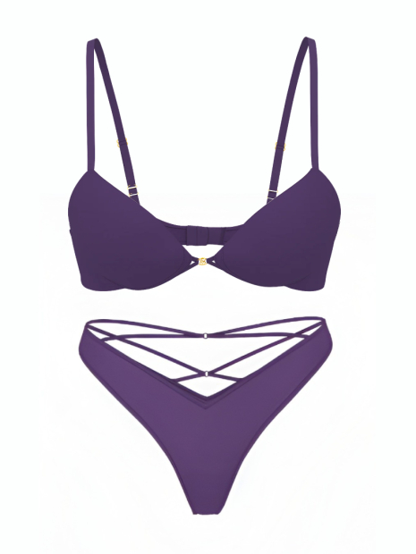 Жіночий комплект білизни Victoria's Secret ліф та трусики тонг 1159839003 (Фіолетовий 32C/S)