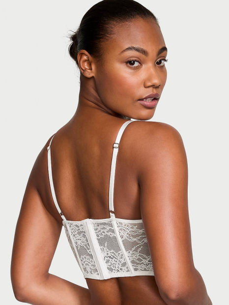 Шикарный кружевной комплект белья Victoria's Secret бюст-корсет и трусики тонг с вышивкой 1159839174 (Молочный XXL)