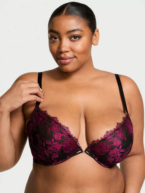 Шикарный кружевной комплект белья Victoria's Secret бюст и трусики чики 1159839190 (Черный/Розовый 32B/XS)