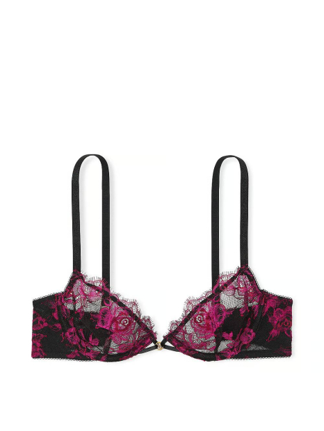 Шикарный кружевной комплект белья Victoria's Secret бюст и трусики чики 1159839190 (Черный/Розовый 32B/XS)