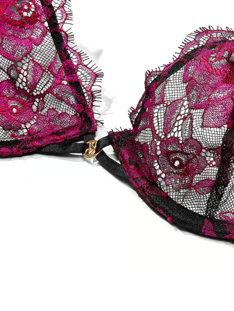 Шикарный кружевной комплект белья Victoria's Secret бюст и трусики чики 1159839190 (Черный/Розовый 32B/XS)