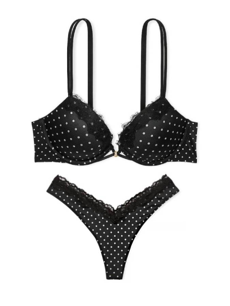 Женский комплект белья Victoria's Secret бюст Push-Up и трусики тонг 1159839799 (Черный 34C/S)