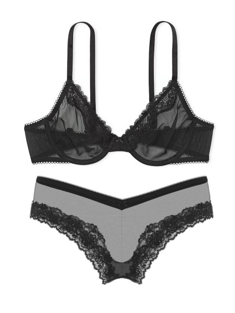 Комплект белья с кружевом Victoria's Secret бюст и трусики чики 1159839228 (Черный 34B/S)