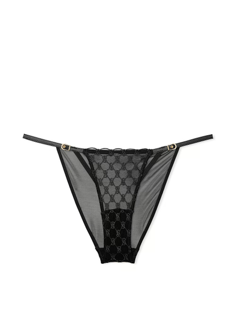 Шикарный комплект белья из экокожи Victoria's Secret бюст Push-up и трусики бикини 1159839335 (Черный 34A/XS)