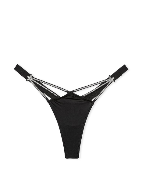Комплект білизни Victoria's Secret оксамитовий корсетний топ та трусики тонг зі стразами 1159839353 (Чорний S)