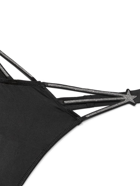 Комплект білизни Victoria's Secret оксамитовий корсетний топ та трусики тонг зі стразами 1159839353 (Чорний S)