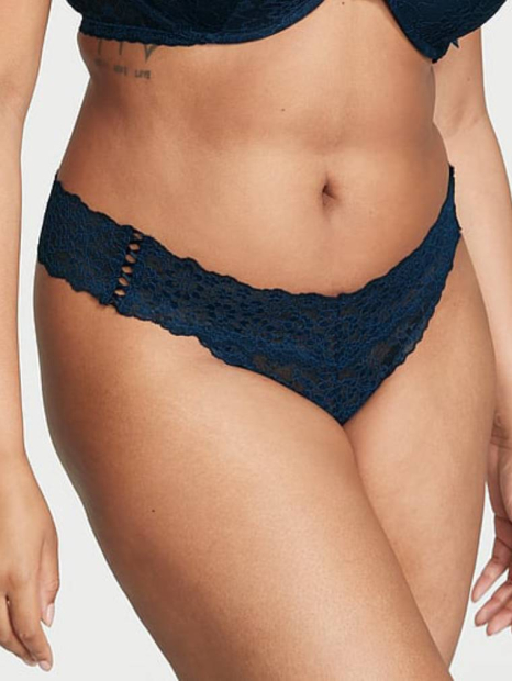 Мереживний комплект білизни Victoria's Secret погруддя Push-Up та трусики тонг 1159839625 (Синій 34B/S)
