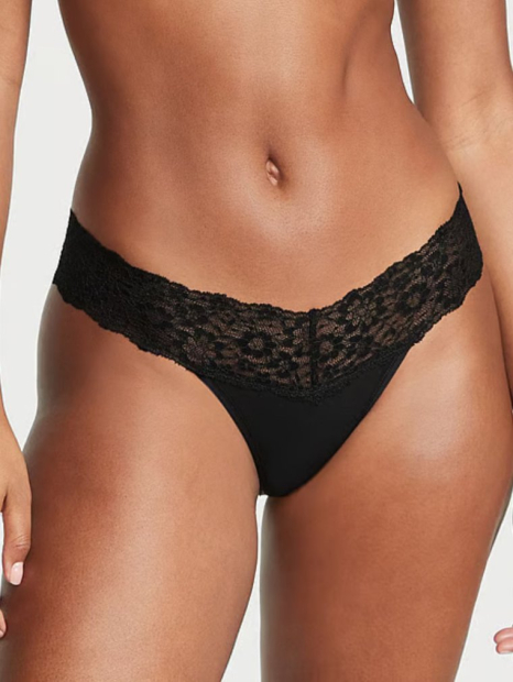 Кружевной комплект белья Victoria's Secret лиф с пайетками и трусики тонг 1159839644 (Черный S)