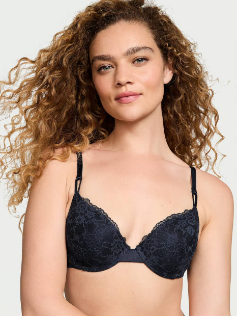 Кружевной комплект белья Victoria's Secret бюст и трусики тонг 1159839751 (Синий 36C/L)