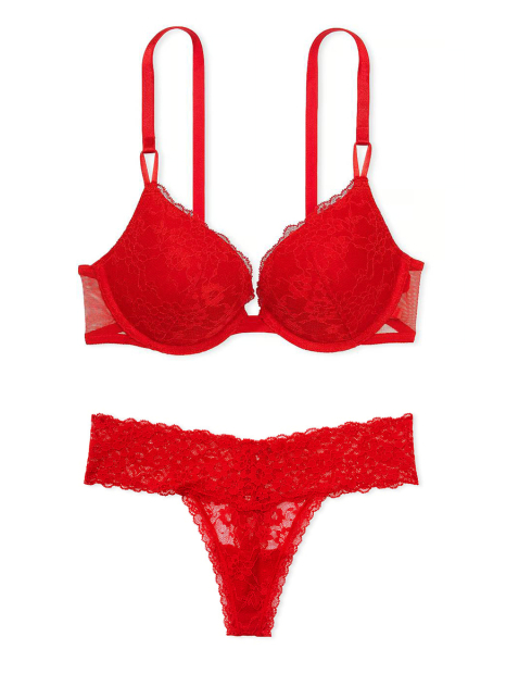 Комплект білизни Victoria's Secret ліф Push-Up та трусики тонг 1159839761 (Червоний 36C/L)