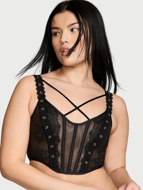 Розкішний комплект Victoria's Secret корсетний топ та трусики стрінги 1159839848 (Чорний M)