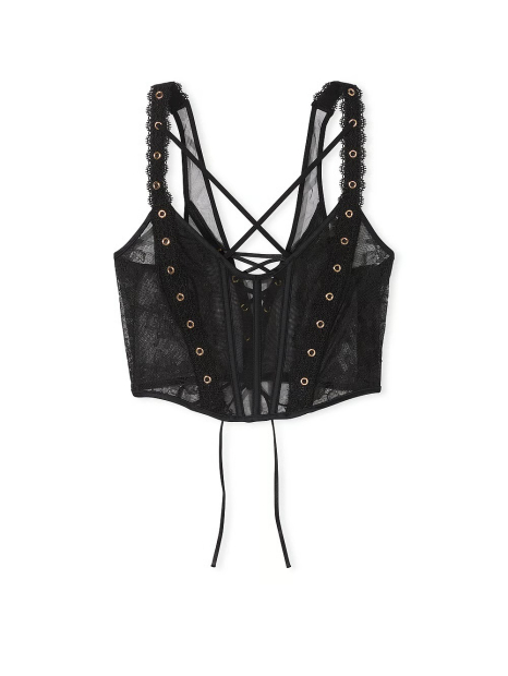 Розкішний комплект Victoria's Secret корсетний топ та трусики стрінги 1159839848 (Чорний M)