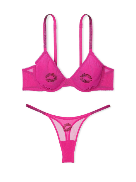 Комплект білизни Victoria's Secret бюст та трусики тонг зі стразами 1159839975 (Рожевий 38C/XL)