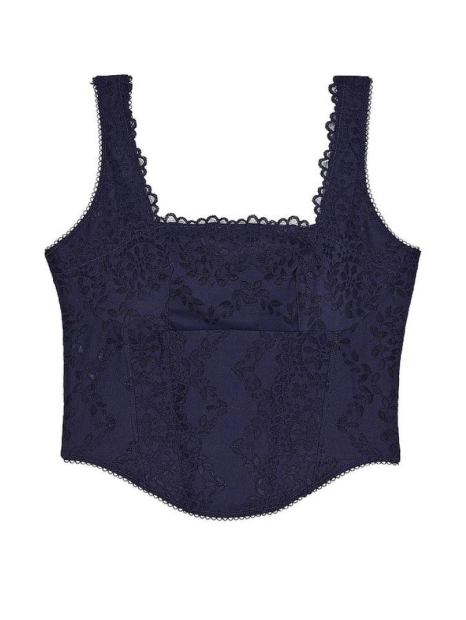 Мереживний комплект білизни Victoria's Secret Pink корсетний топ та трусики тонг 1159840110 (Синій S)