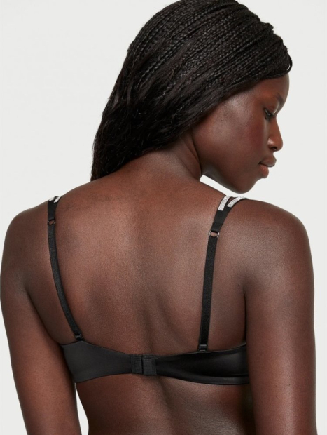 Комплект білизни зі стразами Victoria's Secret ліф Push-up та трусики тонг 1159840127 (Чорний 32C/S)