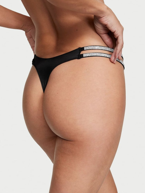 Комплект білизни зі стразами Victoria's Secret ліф Push-up та трусики тонг 1159840127 (Чорний 32C/S)