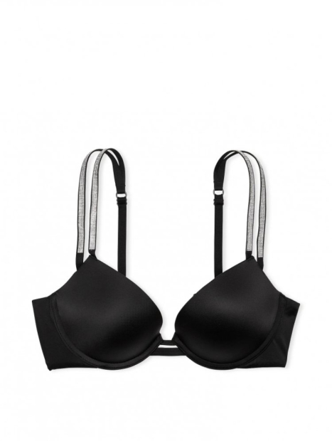 Комплект білизни зі стразами Victoria's Secret ліф Push-up та трусики тонг 1159840127 (Чорний 32C/S)