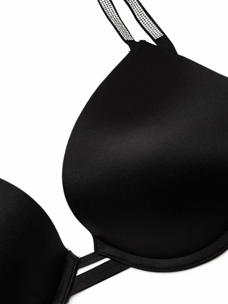 Комплект білизни зі стразами Victoria's Secret ліф Push-up та трусики тонг 1159840127 (Чорний 32C/S)