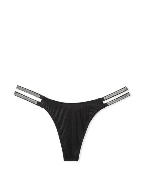 Комплект білизни зі стразами Victoria's Secret ліф Push-up та трусики тонг 1159840127 (Чорний 32C/S)
