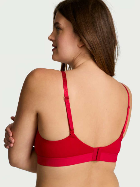 Комплект белья с логотипом из страз Victoria's Secret лиф Push-up и трусики танга 1159840233 (Красный 34A/XS)