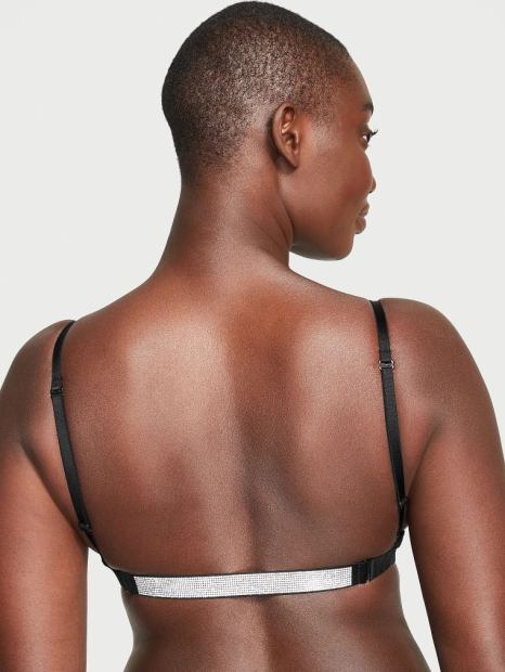 Комплект белья со стразами Victoria's Secret лиф Push-up и трусики стринги 1159840238 (Черный 36DD/L)