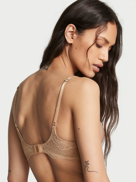Женский гладкий комплект Victoria's Secret лиф и трусики стринг бикини 1159840245 (Бежевый 40C/XL)