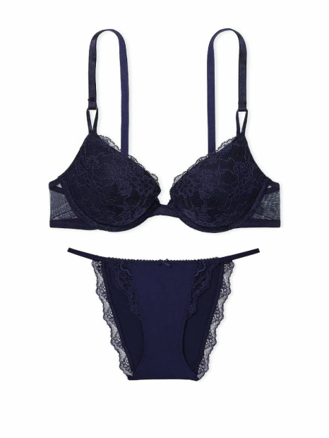 Комплект белья Victoria's Secret бюст Push-Up и трусики стринг бикини 1159840371 (Синий 38B/L)