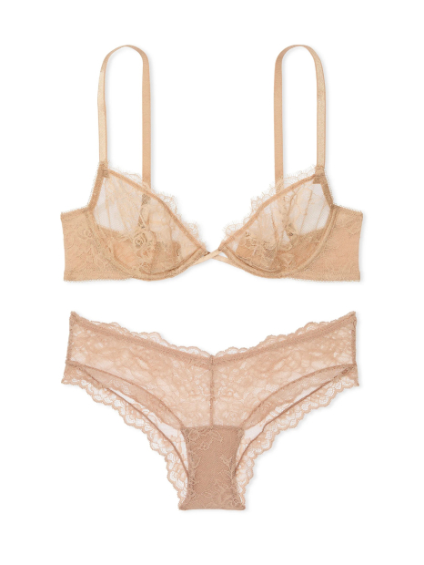 Мереживний комплект білизни Victoria's Secret погруддя та трусики чики 1159840622 (Бежевий 32C/S)