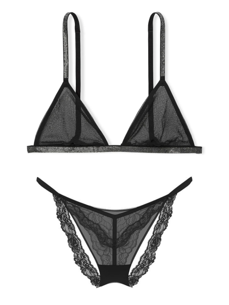 Комплект белья Victoria's Secret бралетт триангл и трусики бикини со стразами 1159840816 (Черный L)