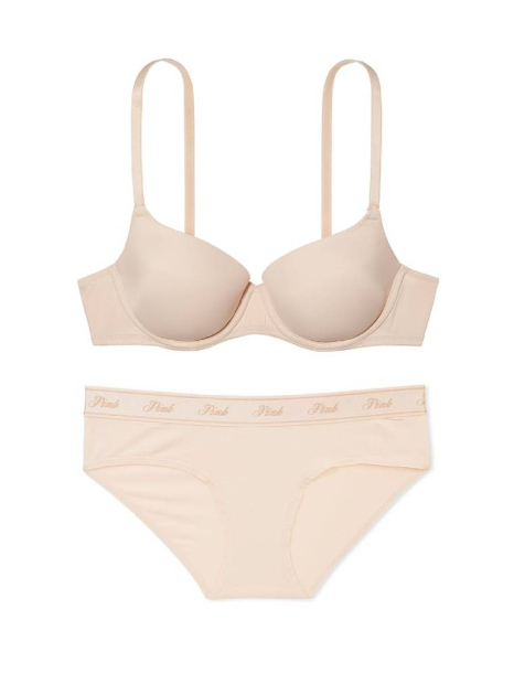 Женский комплект белья Victoria's Secret Pink бюст и трусики хипхаггеры 1159841014 (Бежевый 36A/L)
