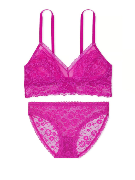 Шикарный кружевной комплект белья Victoria's Secret бралетт и трусики бикини 1159841338 (Розовый L)