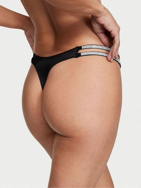 Шикарный комплект белья со стразами Victoria's Secret бюст Push-Up и трусики тонг 1159841625 (Черный 32C/S)
