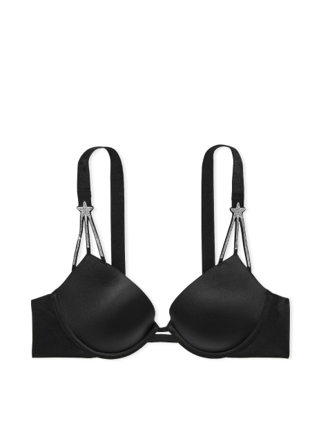 Шикарный комплект белья со стразами Victoria's Secret бюст Push-Up и трусики тонг 1159841625 (Черный 32C/S)