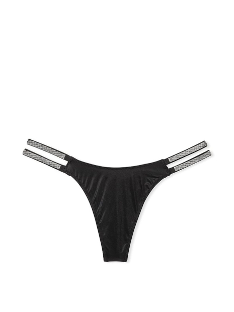 Шикарный комплект белья со стразами Victoria's Secret бюст Push-Up и трусики тонг 1159841625 (Черный 32C/S)