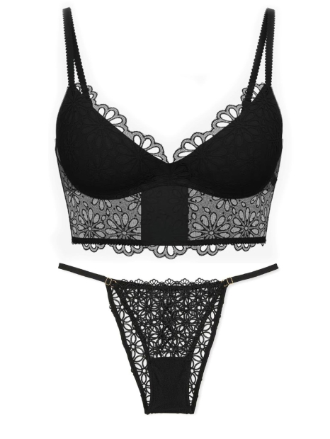 Эффектный комплект Victoria's Secret бюст Push-Up и трусики бразильяны 1159841815 (Черный 34C/M)