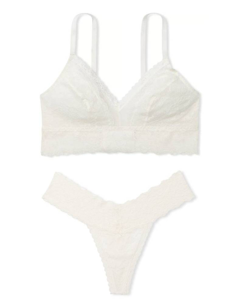 Мереживний комплект білизни Victoria's Secret бралетт та трусики тонг 1159841972 (Молочний S)
