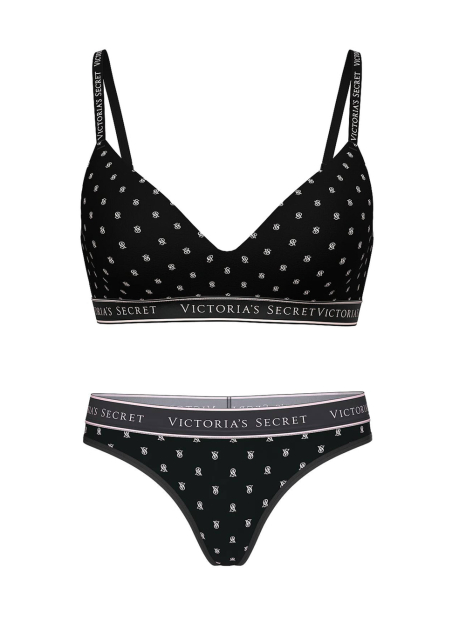 Женский комплект белья Victoria's Secret лиф и трусики тонг 1159842248 (Черный 34A/S)