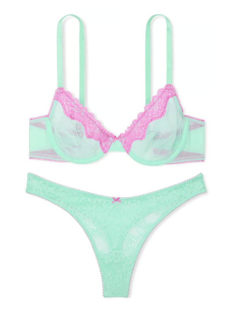 Комплект белья Victoria's Secret бюст и трусики тонг 1159842494 (Бирюзовый 36C/L)