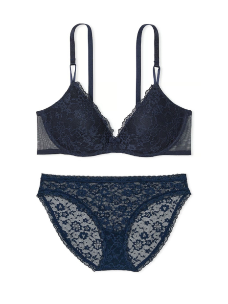 Мереживний комплект білизни Victoria's Secret бюст Push-Up і бікіні трусики 1159842608 (Синій 36B/L)