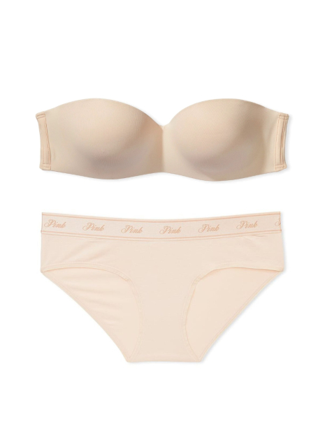 Женский комплект белья Victoria's Secret Pink бюст Push-Up и трусики хипхаггеры 1159842868 (Бежевый 34C/M)